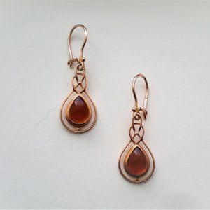 Vintage Russian USSR 14K 585 Rose Pink Gold Baltic Honey Amber Dangle Earrings
